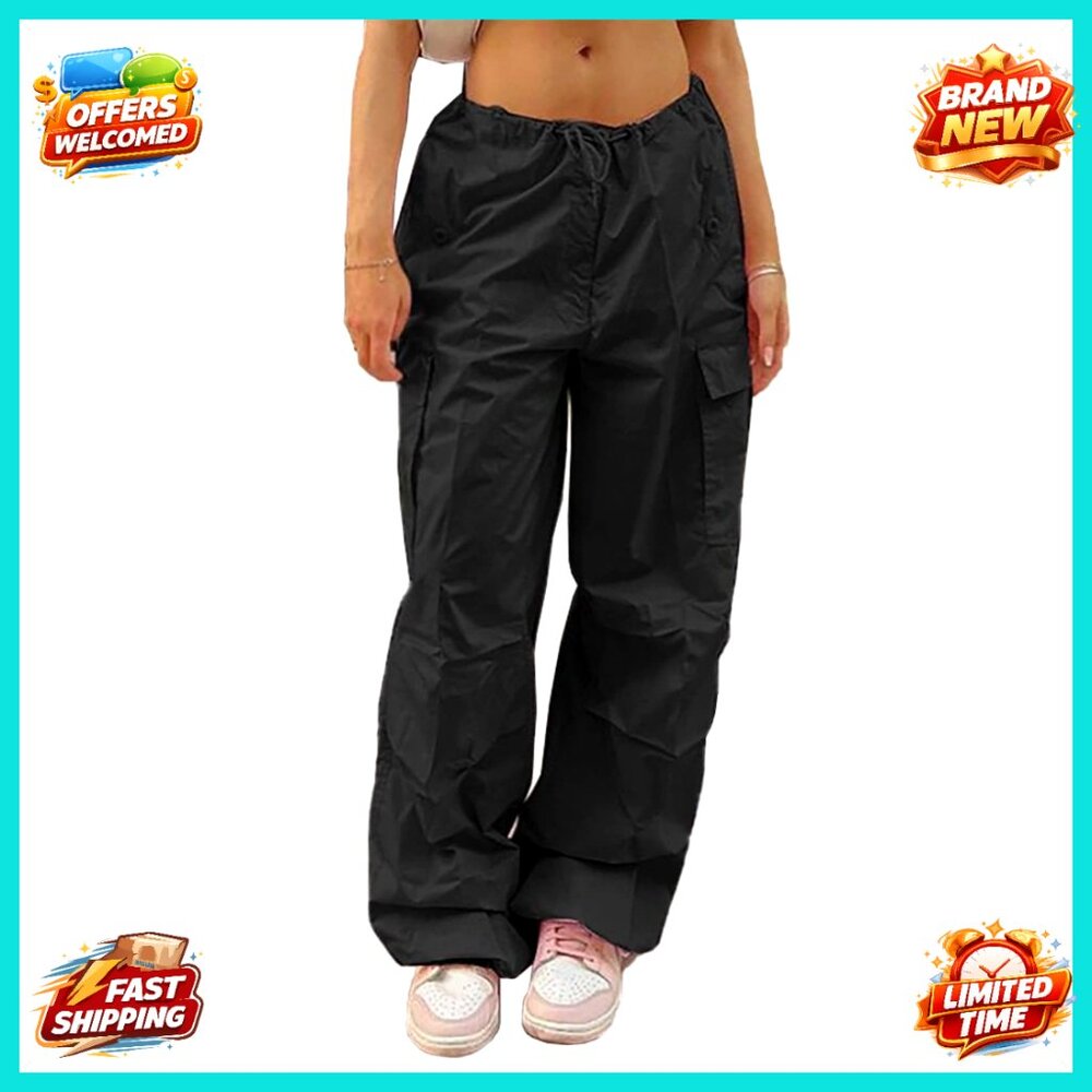 Y2K Parachute Pants Drawstring Baggy Cargo Joggers Low Rise Sweatpants